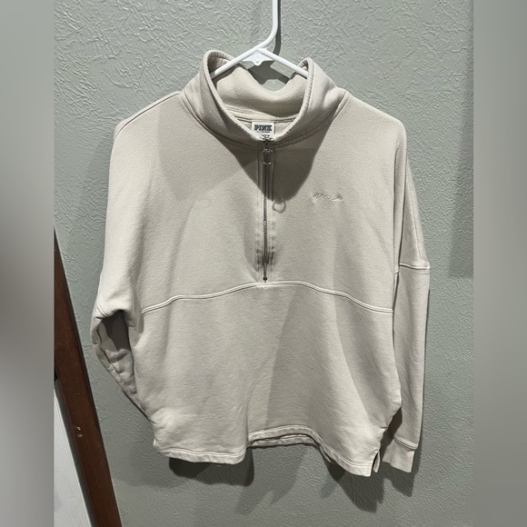 PINK Victoria's Secret Tops - PINK Victoria's Secret Women’s Cream Quarter Zip Sweater Size XS Oversized EUC